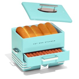 Nostalgia Extra Large Diner-Style Steamer, 20 Hot Dogs and 6 Bun Capacity, Perfect for Breakfast Sausages, Brats, Vegetables, Fish, Aqua