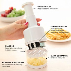 Voila Houseware Large Food Chopper with Container, Garlic Chopper, Onion Chopper, Vegetable Chopper, Nut Chopper, Manual Handheld Cutter for Veggie, White