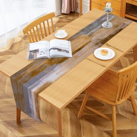 Kiatuniya Table Runner Brown 33 x 183 cm Table Decoration Modern Art Painting Short Washable Table Decoration for Christmas Party Weddings Holidays Birthday Kitchen Decoration