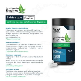 TETRA DIGESTIVE ENZYMES 200 capsulas (800 mg por porcion) 9 tipos de Enzimas Digestivas + Probioticos con Fibra Digestiva y Citrato de Magnesio, by Eternal Nutrition