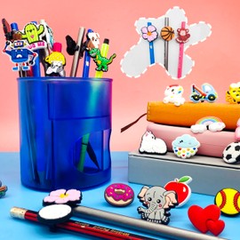 60PCS Different Pencil Toppers Cute PVC Pencil Toppes Bulk Lovely Pencil Charms Pencil Clips Suitable for Student prizes, Classroom Prizes, Gift Idea for Kids and Adult