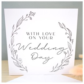 On Your Wedding Day Card | New Married Congrats Card | Card Husband Wife | Mr Mrs | Mr MR | Mrs Mrs | Classy Floral Wreath | 148mm Square Modern Greeting Card