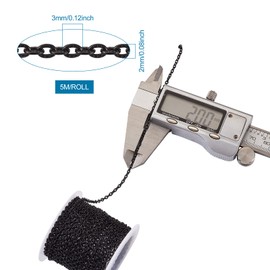 Givenny Stainless Steel Cable Chain Unwelded 3x2x0.6mm Oval Textured Chain Links with Spool for Jewelry Making (Electrophoresis Black)