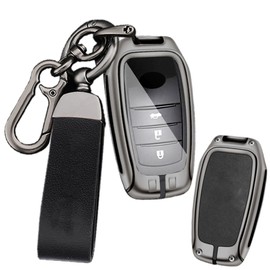 ontto Leather Car Key Case Protective Cover Fits Toyota CHR Hilux Fortuner Land Cruiser Yaris GR Cross Hybrid Camry Corolla Crown RAV4 Key Case Metal Key Case 2/3/4/5/6 Buttons Black