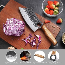 3PCS Butcher Knife Set, Hand Forged 7" Butcher Meat Cleaver, 7" Serbian Chef and 6.5" Viking Knife, Great for Indoor & Outdoor (Stylish Pattern Design)