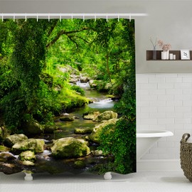 Simpomsy Plants Shower Curtain Green Nature Forest Jungle Tropical Rainforest Summer Landscape Scenery, 3D Digital Painting Pattern For Shower Stall, Bathroom Curtains With 12 Pcs Hooks 150x180cm