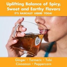 Big Heart Tea Co. Ginger Turmeric Tea, Certified Organic Tea Bags (20 Count) Herbal Caffeine Free Blend with Adaptogenic Tulsi, Peppercorn, Cinnamon - Cup of Sunshine