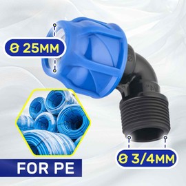 Screw Connection Diameter 25 mm x 3/4 Inch with Male Thread and Angle 90° Polypropylene Polypropylene Fitting for Connecting Polyethylene PE Pipe - Pack of 2 MONTERAL