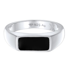 Kuzzoi Men's Silver Ring 925 Sterling Silver Classic Signet Ring with Enamel Plate for Men in Ring Size 60 - 66, 0605171624, enamel