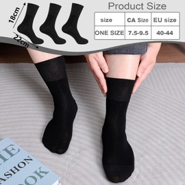 Coumy 6 Pairs Extra Wide Socks for Swollen Feet, Loose Top Socks Cotton Calf Elastic Sock for Men Women Home Pregnant Hospital, Size 7.5-9.5(Black)