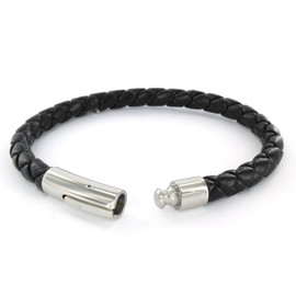 West Coast Jewelry Men's Polished Braided Black Leatherette Bracelet - 8"