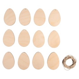 Rayher Wooden Eggs, Pack of 12, Natural, 4.5 x 6.5 cm, with Cord, Easter Eggs, Easter Decoration, Wood FSC Certified, 46779505
