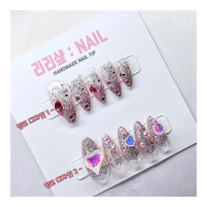 Bling Gra Handmade Nail Tips - Silver Design 1 /