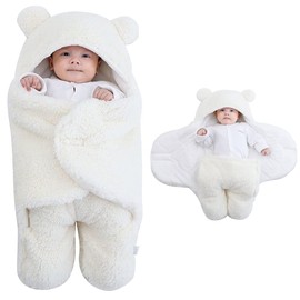 NARUTOO Newborn Baby Swaddle Blanket, Baby Hooded Swaddle, Receiving Blanket Unisex Fleece Sleeping Bag, Plush Swaddle Blankets Soft Lined Swaddle for Kids Aged 0-3 or 3-6 Months (0-3 Months, White)