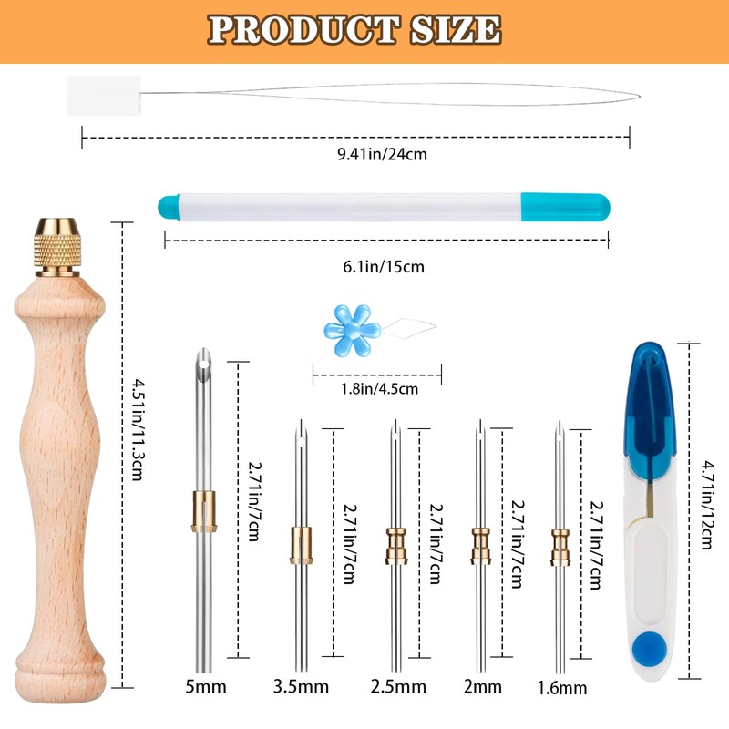 Punch Neddle Kit with Storage Box,Adjustable Punch Needle Tool with1.6mm/2mm/2.5mm/3.5mm/5mm