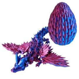 3D Printed Dragon in Egg, Articulated Dragon Crystal Dragon with Egg, Flexible Joints Dragon Egg Toy, Mythical Pieces Dragon Eggs for Autism/ADHD Easter Egg Hunts and Collectors (Purple)