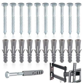 Masonry Brick Wall Fixing Screw Bolts 10 Pack – M8 x 80mm Coach Bolts with Wall Plugs – Zinc-Plated Concrete Screws, Anchor Fasteners for Masonry, Brick, Stone, Concrete Fixings