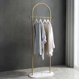 BUZUEY Gold Clothing Rack, Small Clothes Rack with Marble Base, Heavy-duty Coat Racks Freestanding for Boutiques,Modern garment racks for hanging clothes,Can Hang Jacket Garment, Hat, Scarf 20.5" W