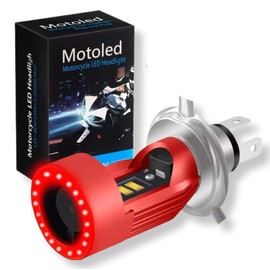 Super Bright H4 LED Motorcycle Headlight, White, Pink, Angel Eye, Built-In Squid Ring, 12 V, HS1, Hi/Lo, DC Bulb, For Motorcycles, Silent, Cooling Fan, Aluminum Construction, Integrated 1 Piece Set