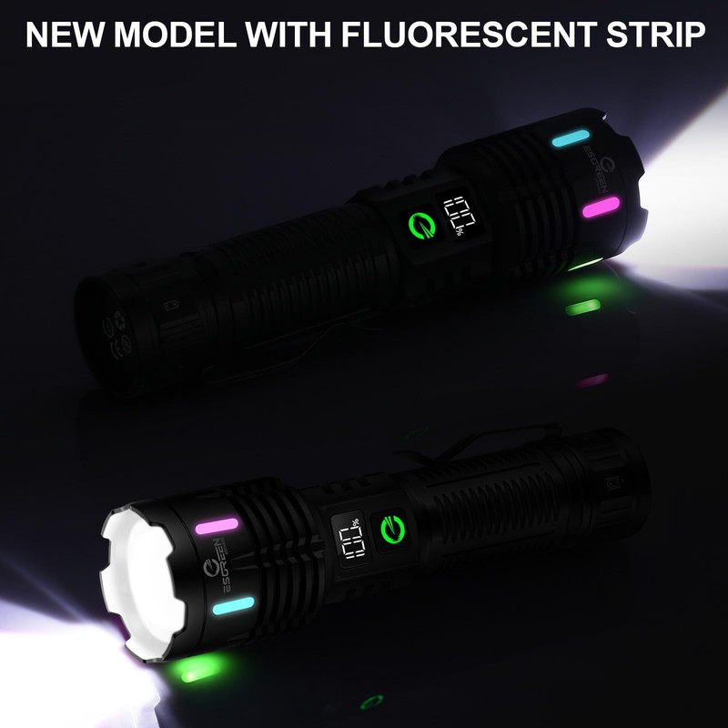 Esgreen Rechargeable Flashlights High Lumens 2000 Single 2 Modes, Super