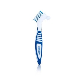 Denclov Denture Brush with Soft Bristles, Easy Grip Handle & Dual Angled Brush Heads for Cleaning Dentures | Retainer Brush for Cleaning Retainers