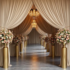 50ft×15ft Beige Backdrop Curtain for Wedding Parties, 10 Panels Wrinkle Free 15 FT Long Polyester Photo Backdrop Drapes Back Drop Cloth for Birthday Photography Background