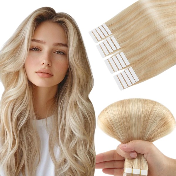 Yuniffe SemiPermanent Tape-In Extensions, Real Hair, Balayage, Ash Blonde to