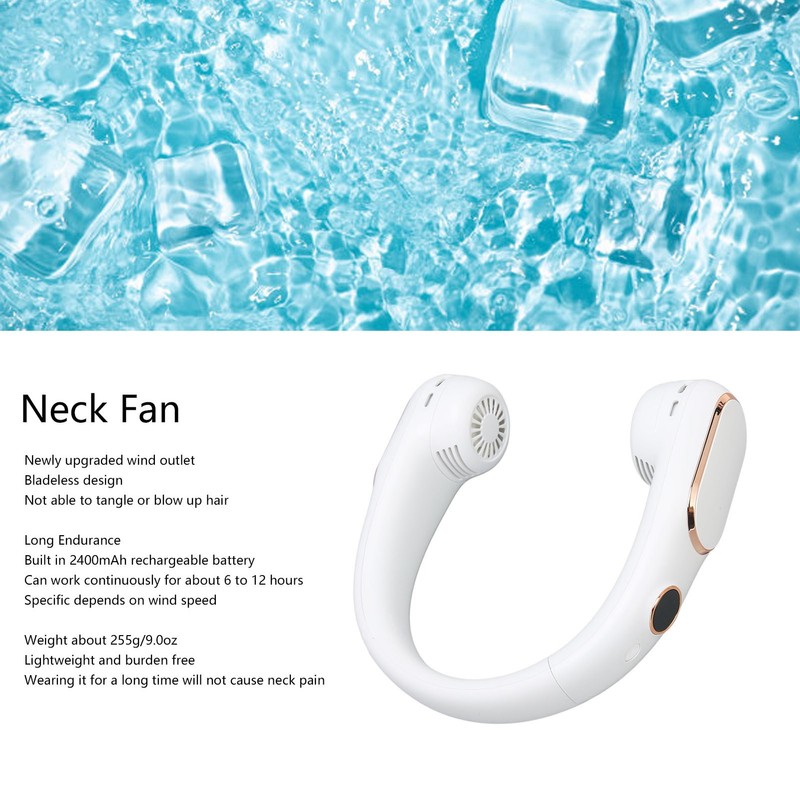 Neck Fan 4 Speeds Quiet Bladeless USB Rechargeable 2400mAh Battery