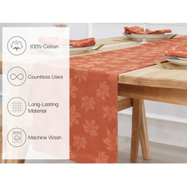 PurpleEssences Rust Jacquard Fall Table Runner Collection, 14x72-in Autumn Table Runner for Fall Harvest & Farmhouse Kitchen, Damask Cotton Thanksgiving Table Runners, Maple Leaves