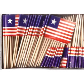 Liberia Mini Country Toothpick Flags, 100 Small International Mini Flag Cupcake Toothpicks or Cocktail Sticks & Picks (Liberia, 1 Box of 100-100 Total Toothpicks)