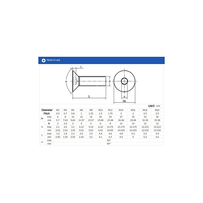 50pcs M4 x 6mm Grade 10.9 Flat Countersunk Hex Socket