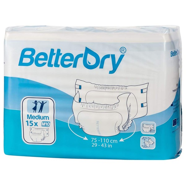 BetterDry Adult Briefs, Poly-Backed with a Thick Core Keeps You Dry All Day and Night, Comfortable and Full Range of Movement (Medium - 60 Pads)