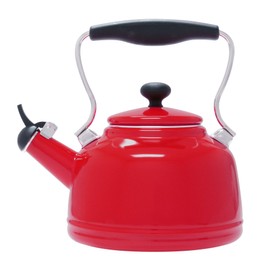 Chantal Vintage Enamel on Steel Whistling Teakettle, 1.7 quart, Chili Red
