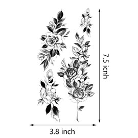 32pcs Black Rose Flower Temporary Tattoo Sticker For Women,Multiple Floral Pattern Designs(7.5X3.8 inch)
