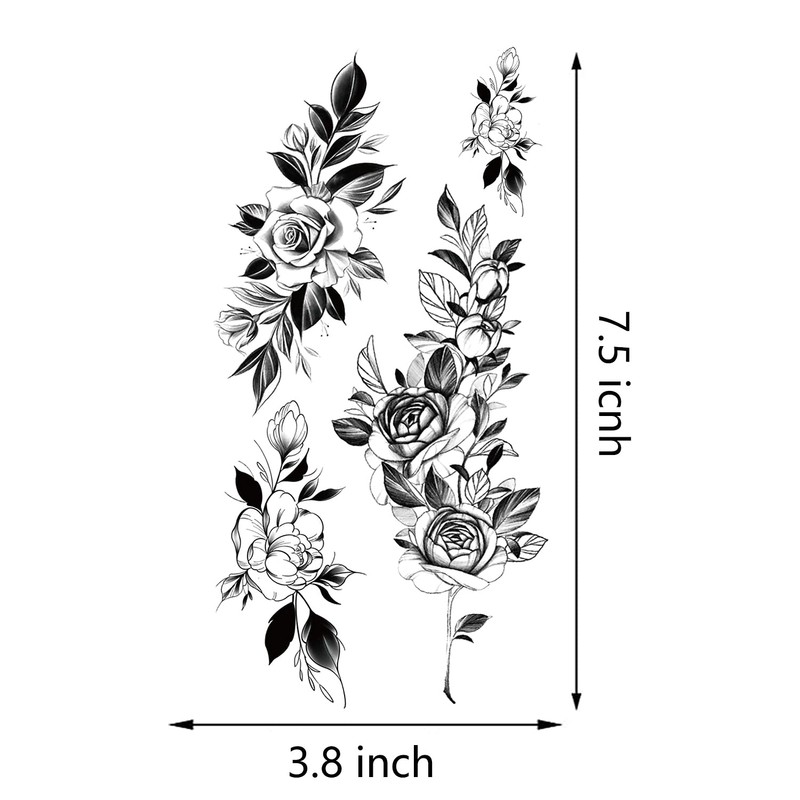 32pcs Black Rose Flower Temporary Tattoo Sticker For Women,Multiple Floral