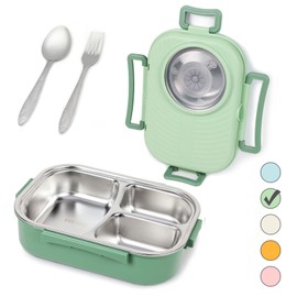 Bento Box,3 Compartment Lunch Box with Fork and Spoon,Portable Leak Proof Cutlery Food Containers for Adults Office Worker Outdoor