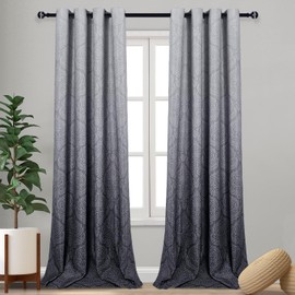 DWCN Grey Ombre Blackout Curtains for Living Room - Damask Patterned Thermal Insulated Extra Long Grommet Drapes for Bedroom, Set of 2 Gradient Window Curtain Panels, 52 x 108 Inch Length,Gray