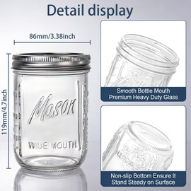 WELLIFE 12 Pack 16 oz Mason Jars with Lids, Wide Mouth Glass Canning Jars, Airtight Leak-Proof Storage Jars for Food, Pickling, Fermenting