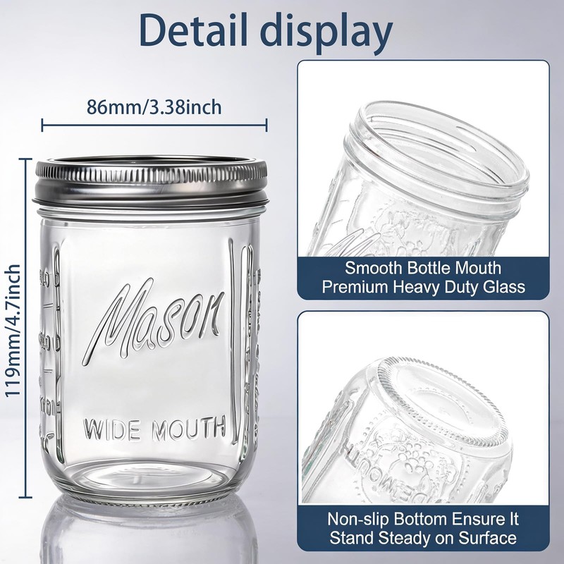 WELLIFE 12 Pack 16 oz Mason Jars with Lids, Wide