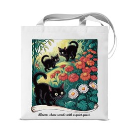 KSFFWQIN Cat Floral Canvas Tote Bag for Women Cute Kittens Flowers Aesthetic Reusable Grocery Shoulder Bag for Shopping Work Travel Beach Cat Lover Gifts