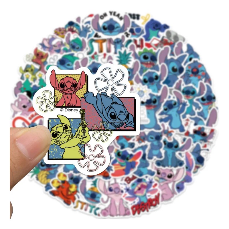 Stitch 100 Calcomanias Stickers Pvc Contra Agua