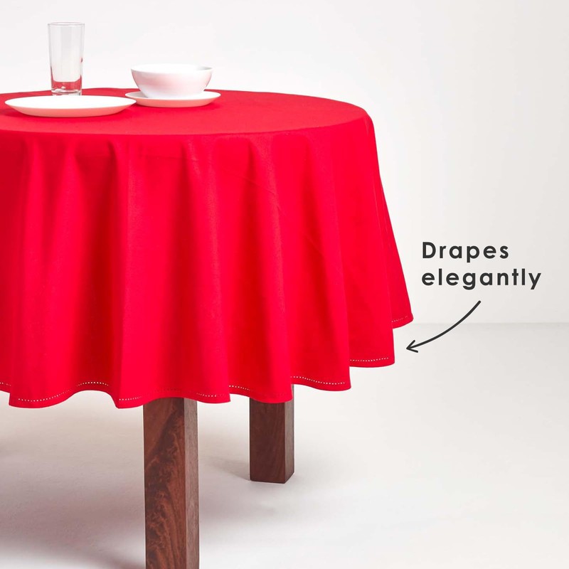 HOMESCAPES Red Cotton Round Tablecloth 6 to 8 seater Large