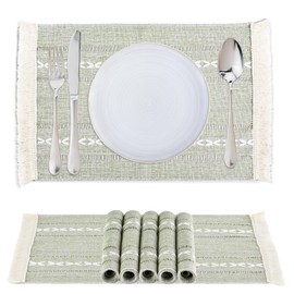 Juego de 6 manteles individuales bohemios, con flecos, manteles individuales de algodón lavables y lino para mesa de comedor, decoración rústica de cocina de granja para decoración del hogar