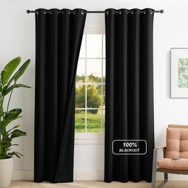 NICETOWN 100% Blackout Curtains for Bedroom, Room Darkening Plylux Black Curtains 84 Inch Long Thermal Insulated Grommet Window Drapes for Living Room, 52" W x 84" L, 2 Panels