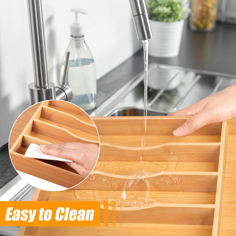 Bellsal Bamboo Silverware Drawer Organizer, Kitchen Utensil Drawer Organizers, 12"x15.7"