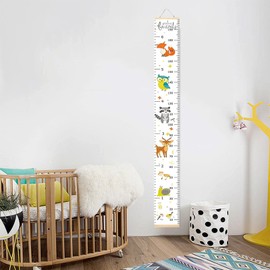 SYCARON Growth Chart Kids, Nursery Height Charts Canvas Wall Ruler Removable Height Measure Chart Hanging Measuring Ruler Wall Decal with Hook for Nursery Bedroom Wall Decor - Animal