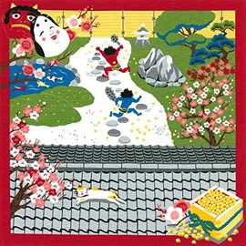 FUROSHIKI- Japanese Wrapping Cloth (Sketches of Cat : Setsubun in February)