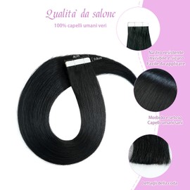 LieblichWelle Tape Extensions Real Hair Jet Black 50 cm, 20 Pieces, 50 g/Pack, Salon Class Quality, Easy and Comfortable to Wear for Young Women (Deep Black, 50 cm)