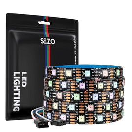 SEZO WS2815 LED Strip RGB IC (Upgraded WS2812B) DC12V 5M 60LEDs/m Dimmable Dream Colour Individually Addressable LED Strip 5050SMD Dual Signal LED Light Strip IP65 Waterproof Black for DIY