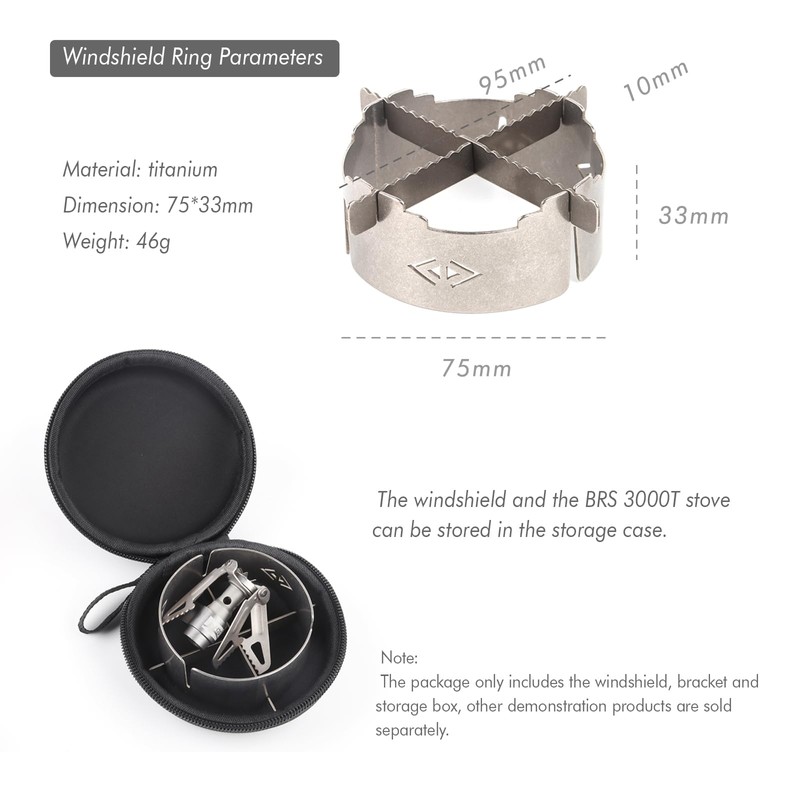BRS 3000T Stove Windscreen Titanium Camp Stove Windshield with Storage
